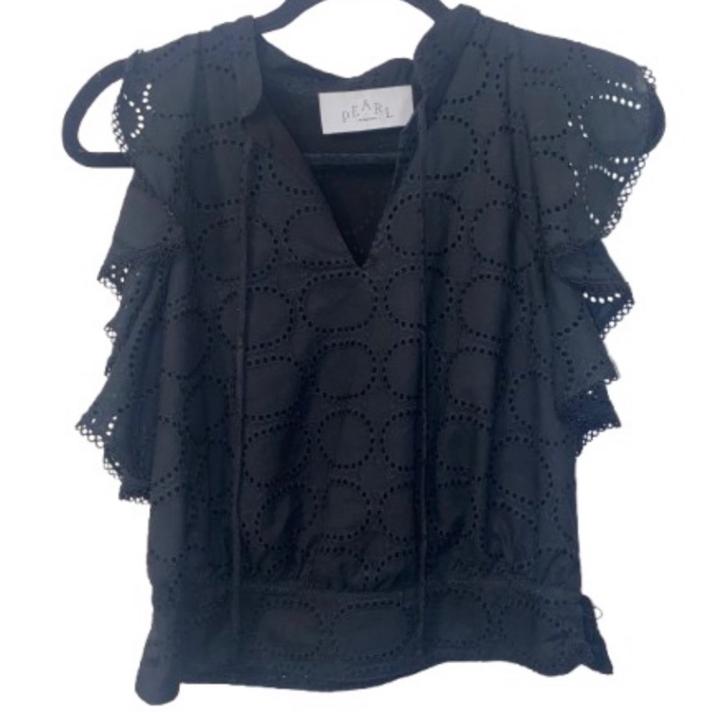 Pearl by Lela Rose Black Eyelet Women's Top